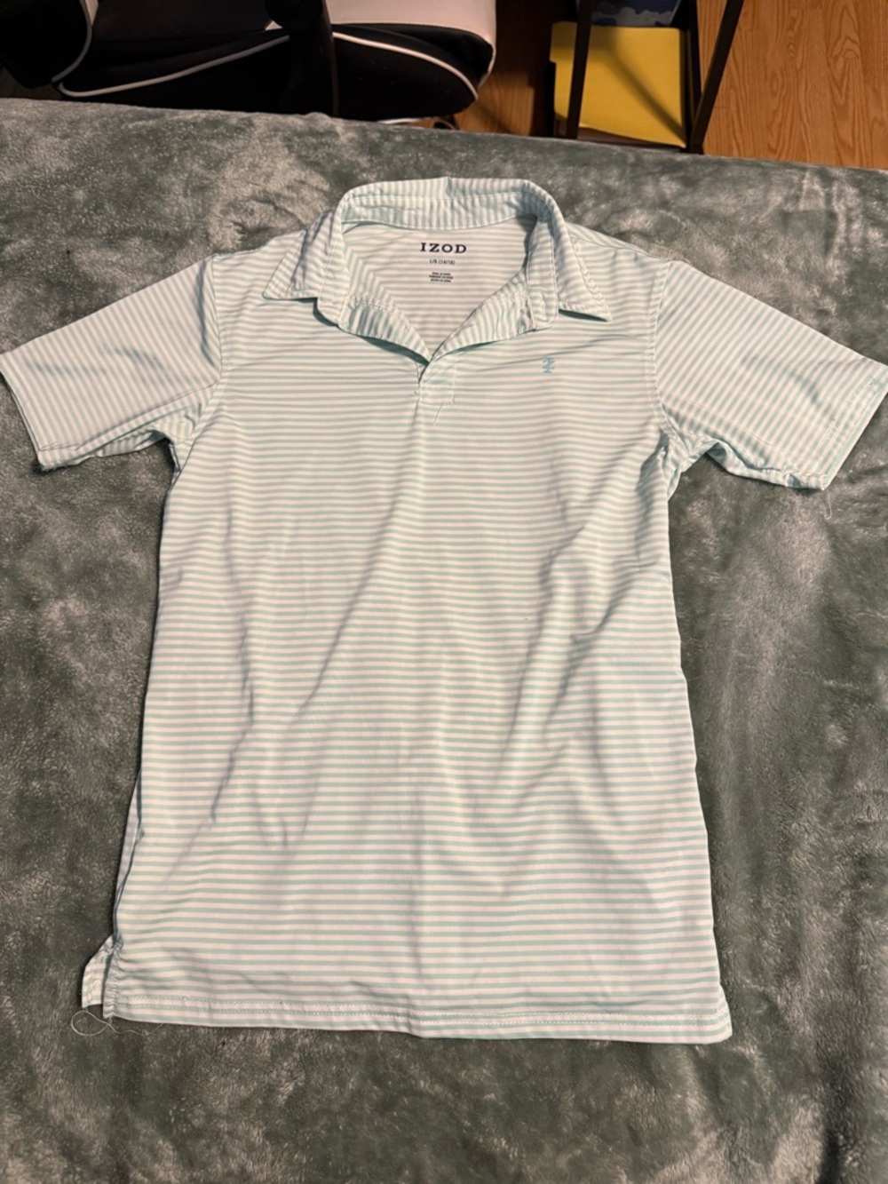 Izod Mint and White Striped Polo Shirt
